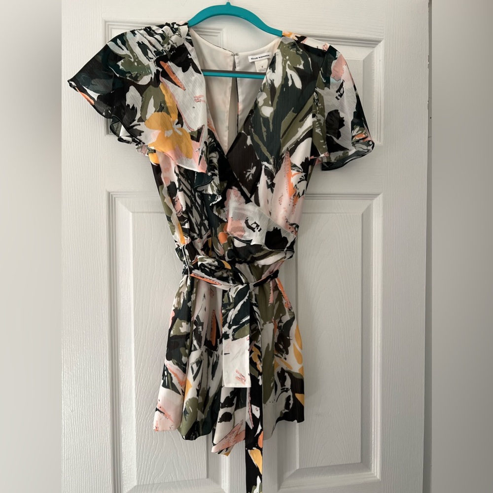 Club Monaco - Multi Color Romper with Tie Waist